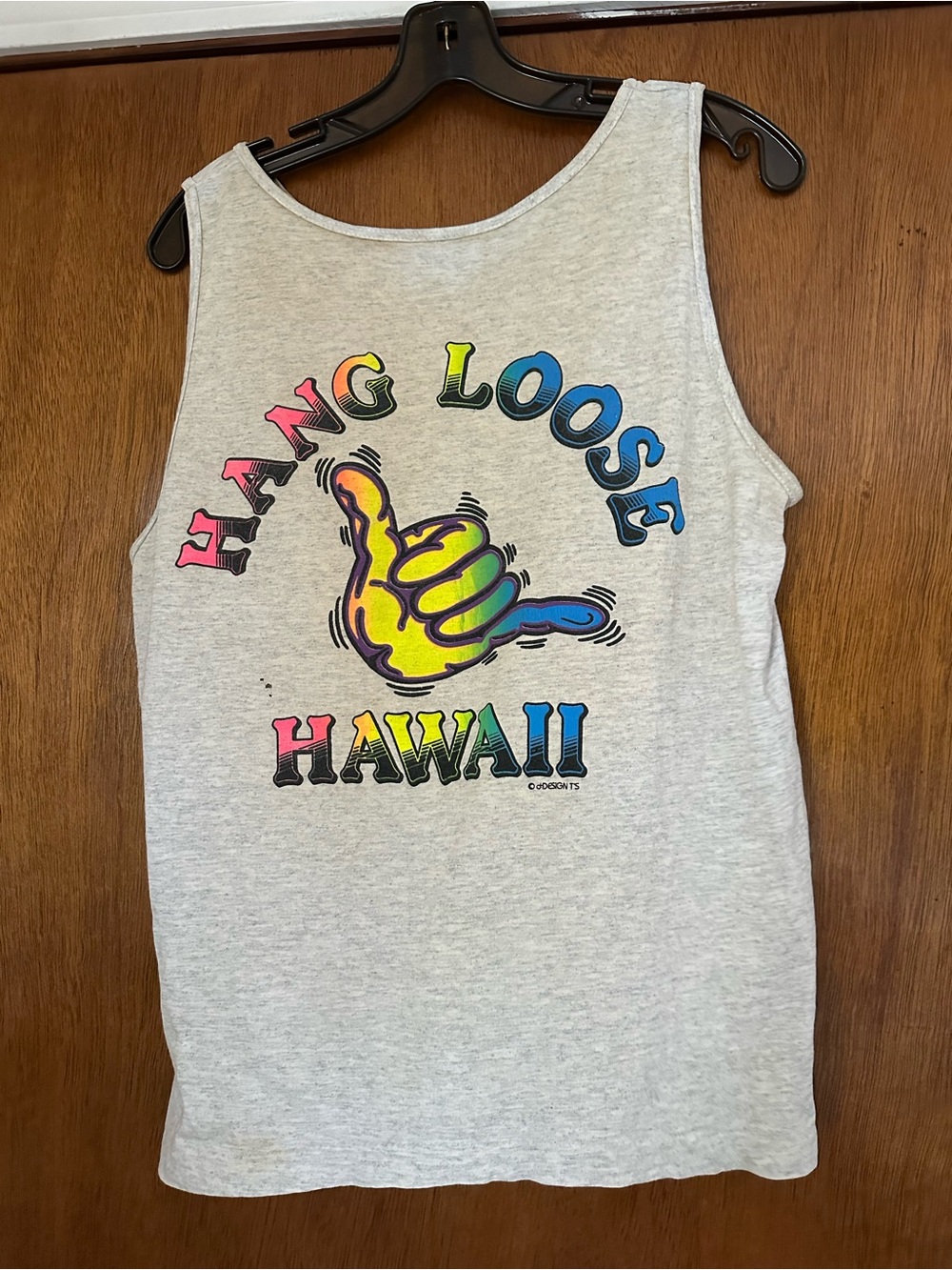 Hang Loose Hawaii Shaka Graphic Tank Top Retro Shabby Gray Surf Beach Work Tee M